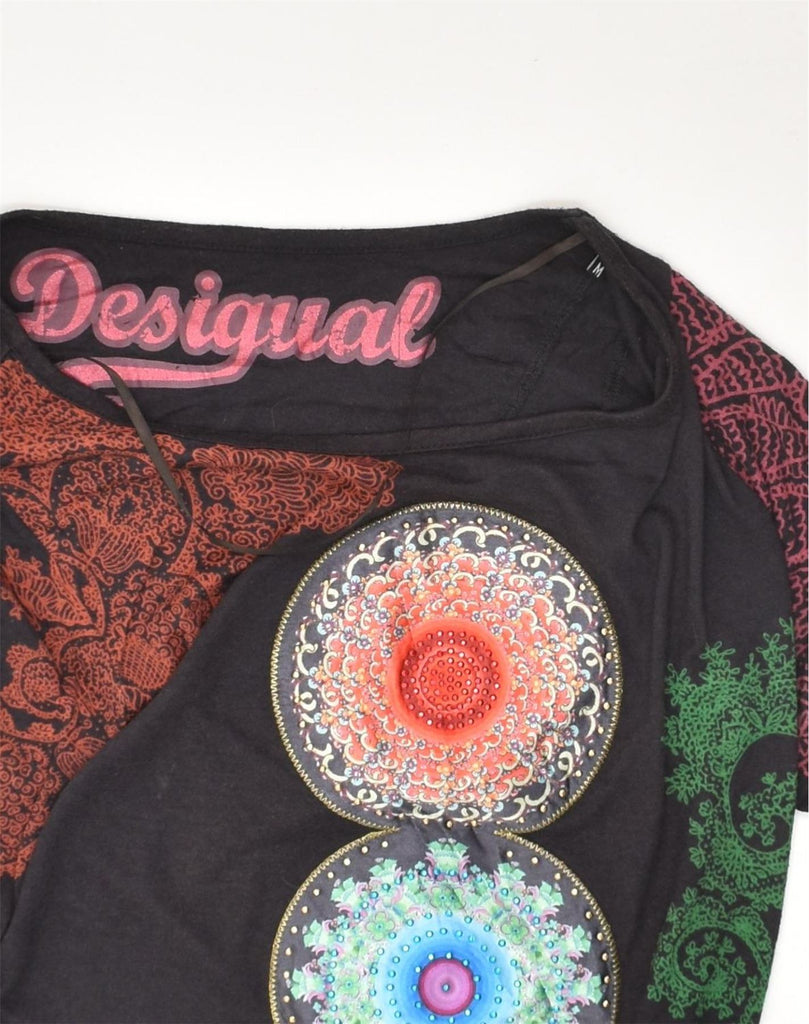 DESIGUAL Womens Graphic Top Long Sleeve UK 14 Medium Grey Geometric | Vintage Desigual | Thrift | Second-Hand Desigual | Used Clothing | Messina Hembry 