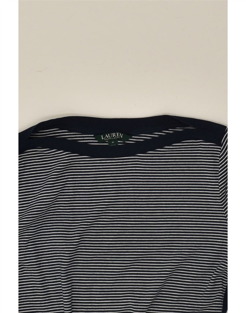 RALPH LAUREN Womens T-Shirt Top UK 12 Medium Navy Blue Striped Cotton | Vintage Ralph Lauren | Thrift | Second-Hand Ralph Lauren | Used Clothing | Messina Hembry 