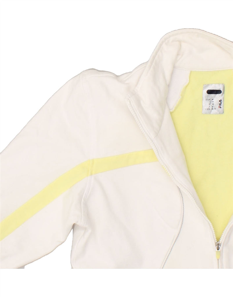 FILA Womens Graphic Tracksuit Top Jacket UK 12 Medium White Striped Cotton | Vintage Fila | Thrift | Second-Hand Fila | Used Clothing | Messina Hembry 