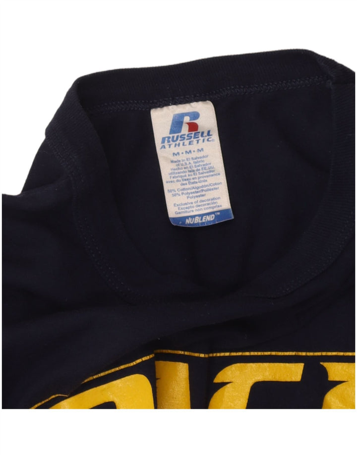 RUSSELL ATHLETIC Mens Graphic T-Shirt Top Medium Navy Blue Cotton