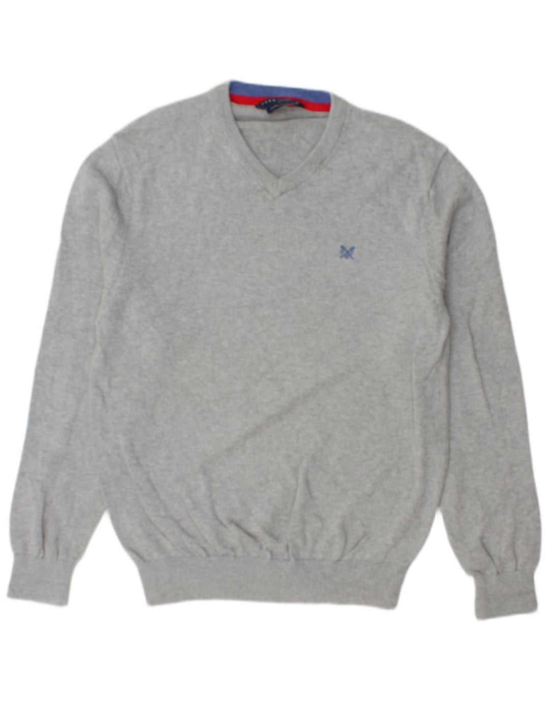 CREW CLOTHING Mens V-Neck Jumper Sweater Medium Grey Flecked Cotton