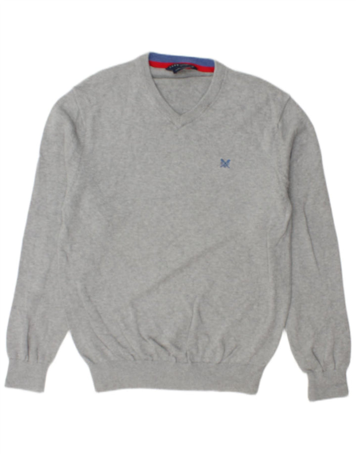 CREW CLOTHING Mens V-Neck Jumper Sweater Medium Grey Flecked Cotton