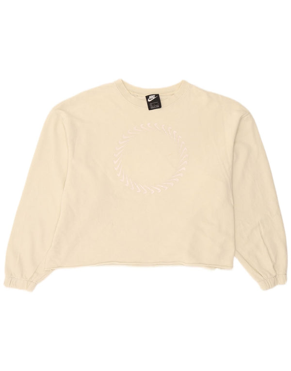 Nike Womens Graphic Oversized Sweatshirt Jumper UK 16 Large Beige Cotton