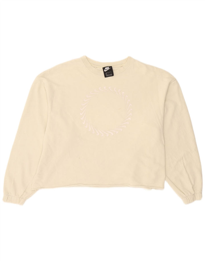 Nike Womens Graphic Oversized Sweatshirt Jumper UK 16 Large Beige Cotton
