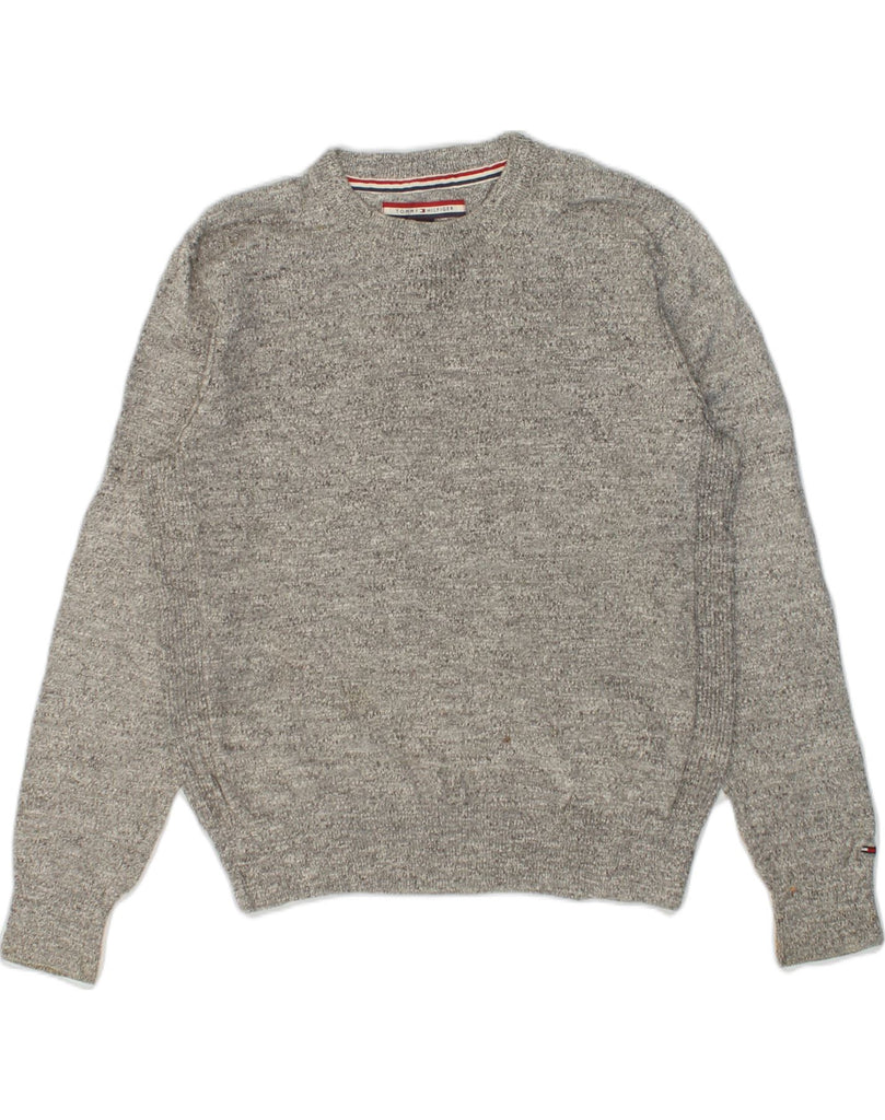 TOMMY HILFIGER Mens Crew Neck Jumper Sweater Small Grey Flecked Cotton | Vintage Tommy Hilfiger | Thrift | Second-Hand Tommy Hilfiger | Used Clothing | Messina Hembry 