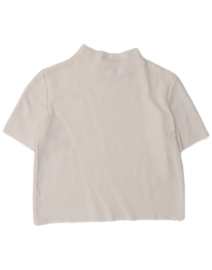 Zara Womens Crop Short Sleeve Turtle Neck Jumper Sweater UK 12 Medium White
