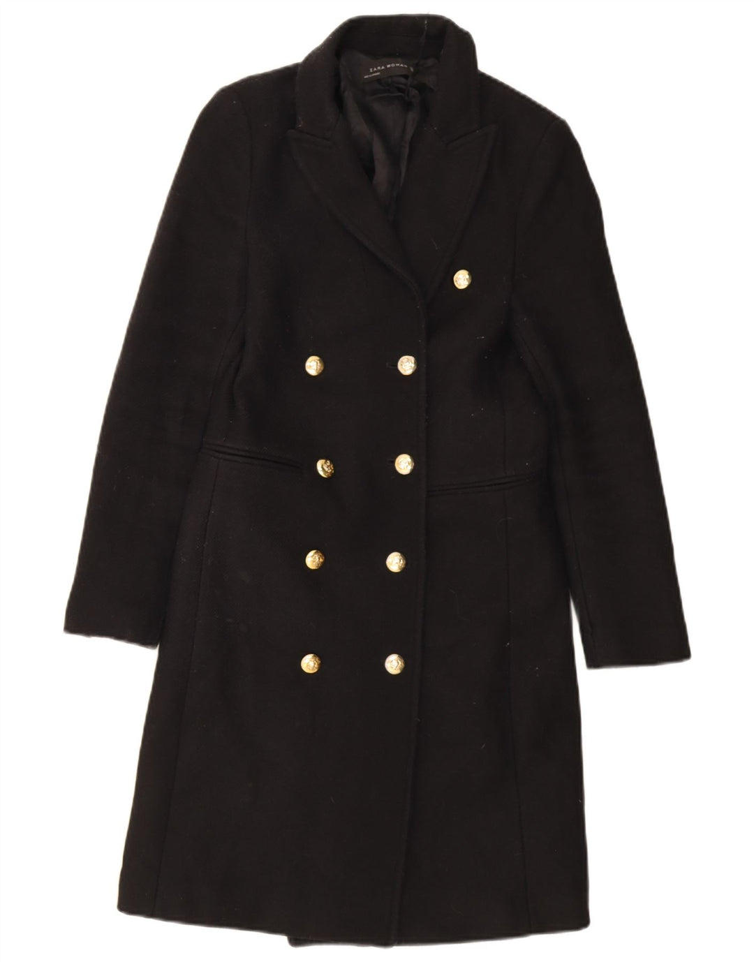 Zara Womens Double Breasted Coat UK 6 XS Black Polyester