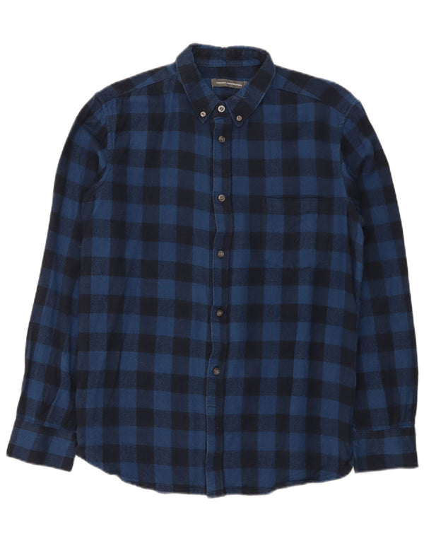 French Connection Mens Flannel Shirt Large Navy Blue Check Cotton
