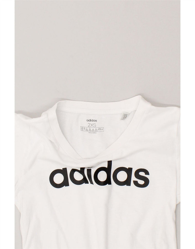 ADIDAS Womens Graphic T-Shirt Top UK 2 2XS White Cotton Vintage Adidas and Second-Hand Adidas from Messina Hembry 