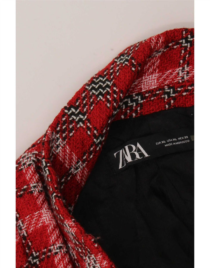 Zara Womens Double Breasted Blazer Jacket UK 18 XL Red Check