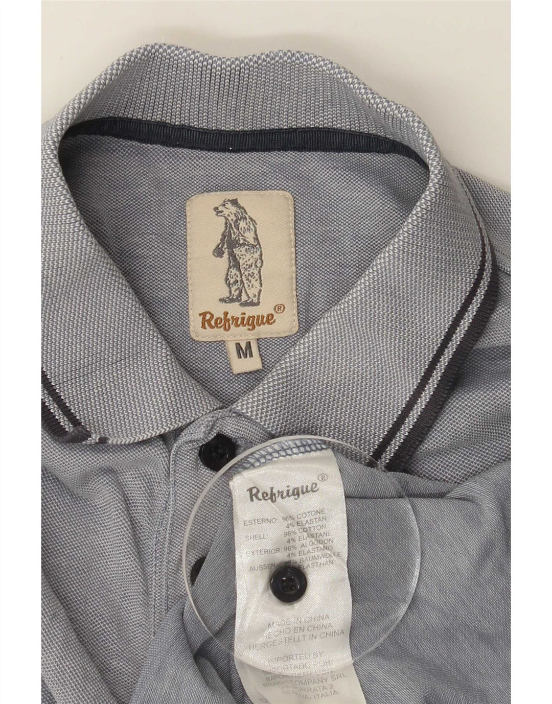 Refrigue Mens Polo Shirt Medium Blue Cotton