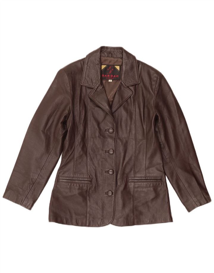Sardar Womens 4 Button Leather Blazer Jacket UK 10 Small Brown Leather