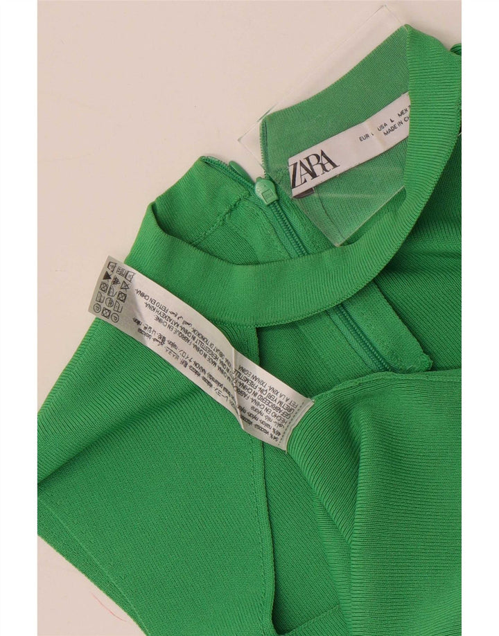 Zara Womens Sleeveless Blouse Top UK 14 Large Green Viscose