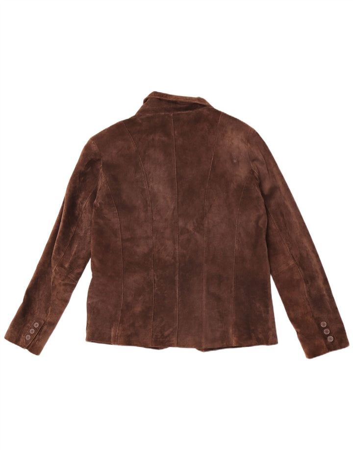 Vintage Womens 3 Button Suede Blazer Jacket UK 40 Large Brown Leather