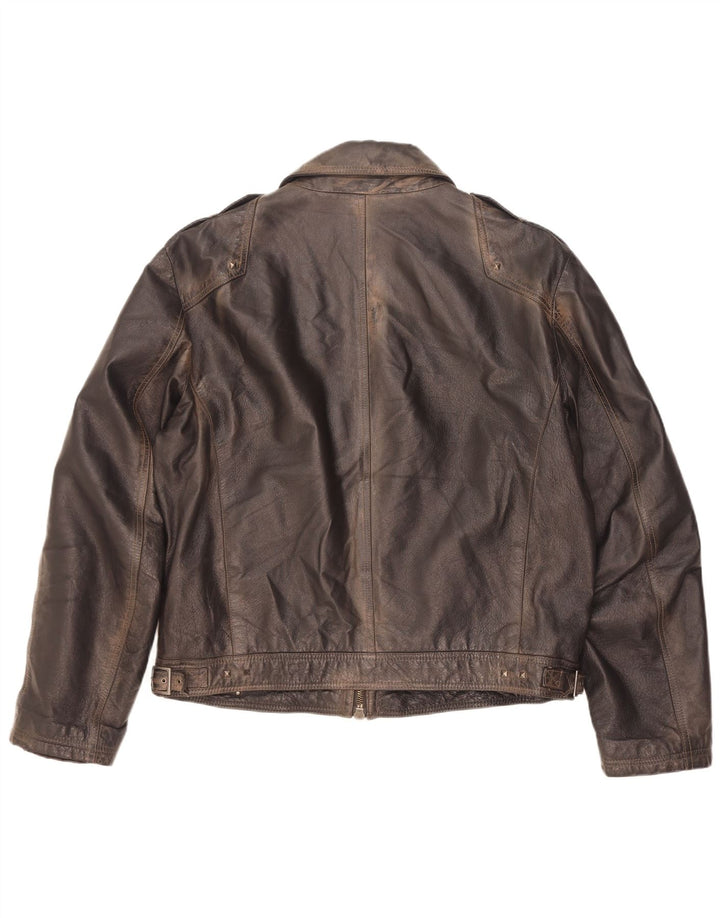 Vintage Mens Military Leather Jacket IT 56 3XL Brown