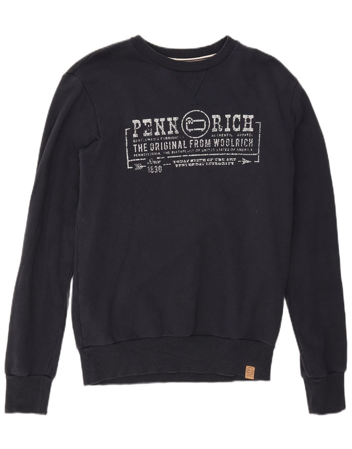 Woolrich Mens Penn-Rich Graphic Sweatshirt Jumper Small Navy Blue Cotton