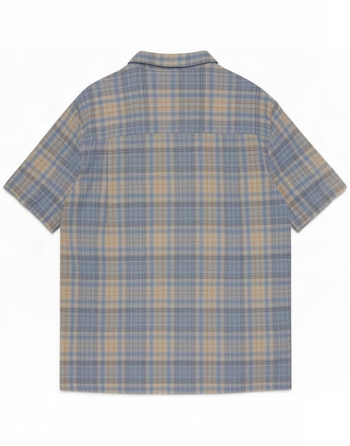Chaps Mens Short Sleeve Shirt Large Blue Check Linen