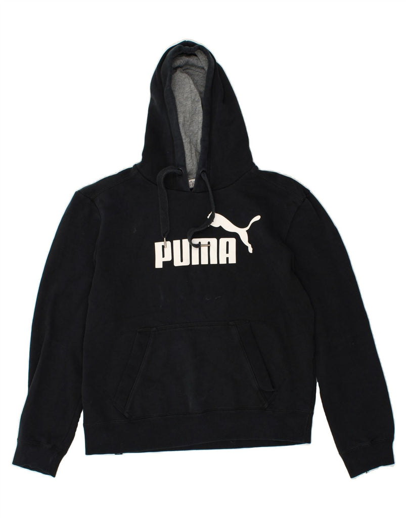 PUMA Womens Graphic Hoodie Jumper UK 10 Small Black Cotton | Vintage Puma | Thrift | Second-Hand Puma | Used Clothing | Messina Hembry 