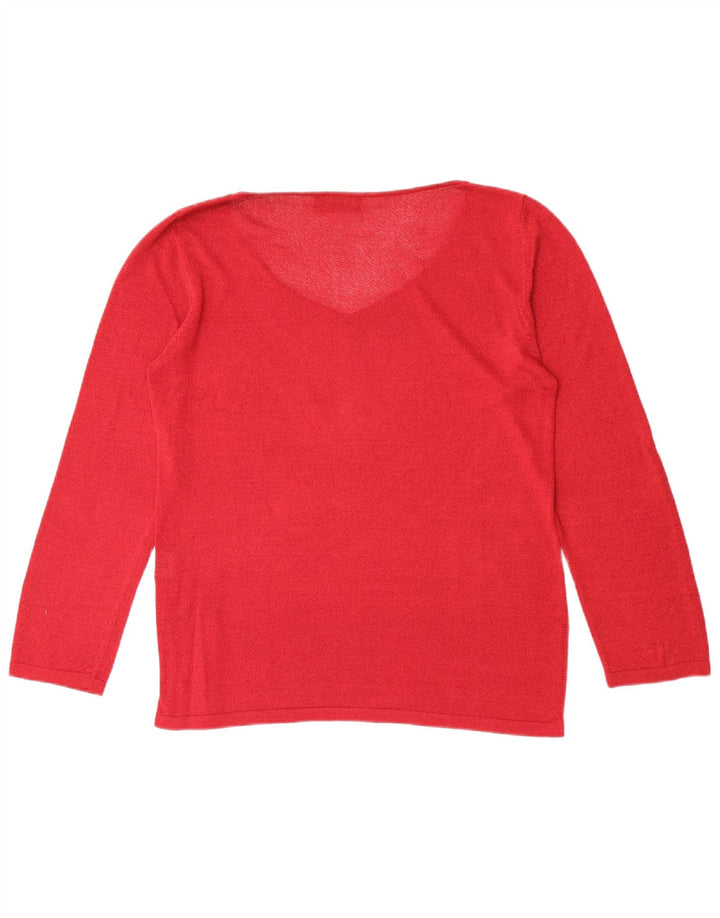 Luisa Spagnoli Womens Oversized V-Neck Jumper Sweater UK 10 Small Red