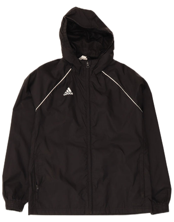 Adidas Boys Hooded Rain Jacket 11-12 Years Black Polyester