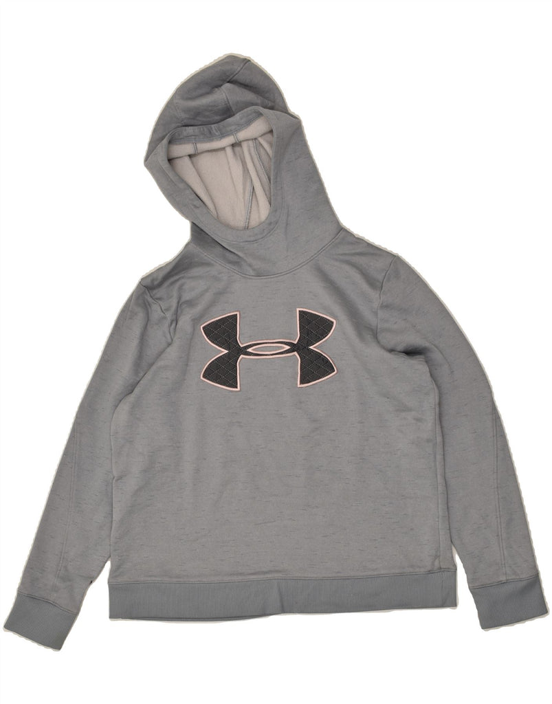 UNDER ARMOUR Womens Graphic Hoodie Jumper UK 16 Large Grey Cotton | Vintage Under Armour | Thrift | Second-Hand Under Armour | Used Clothing | Messina Hembry 