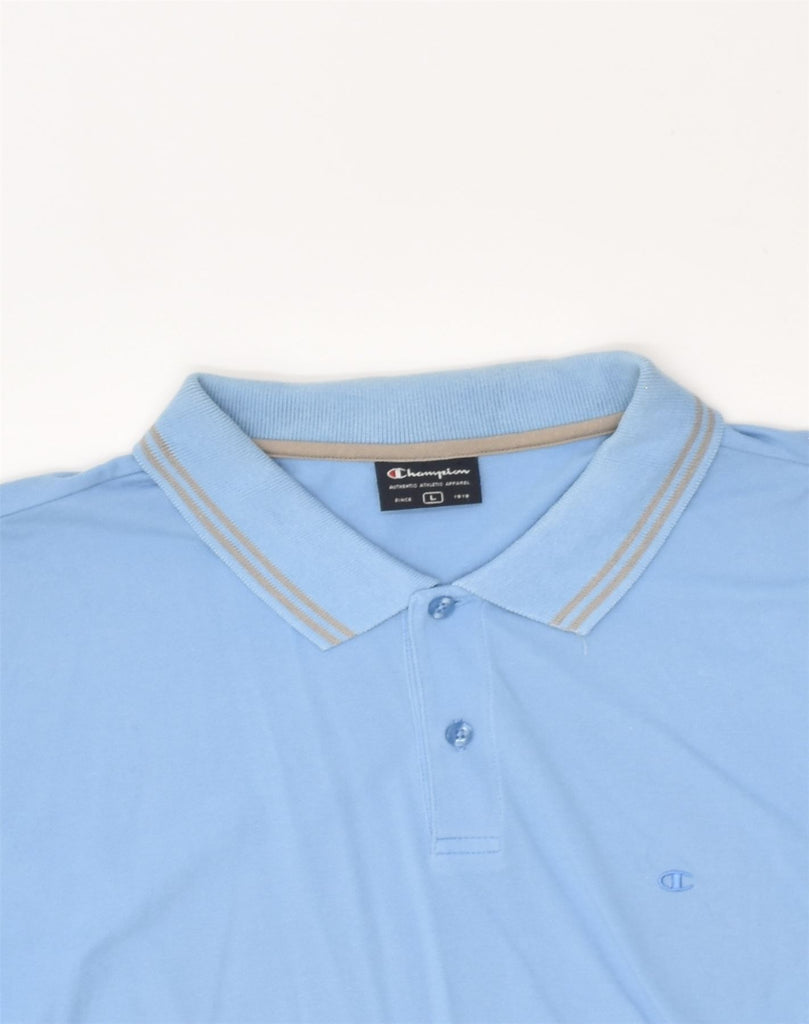 CHAMPION Mens Polo Shirt Large Blue Cotton | Vintage Champion | Thrift | Second-Hand Champion | Used Clothing | Messina Hembry 