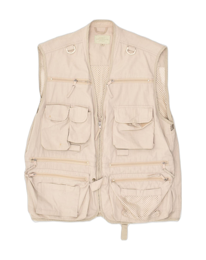 JAMES DILLON Mens Utility Gilet UK 42 XL Beige | Vintage James Dillon | Thrift | Second-Hand James Dillon | Used Clothing | Messina Hembry 