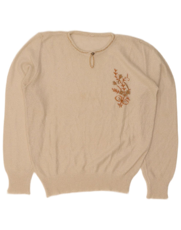 Vintage Womens Crew Neck Jumper Sweater IT 50 XL Off White Floral