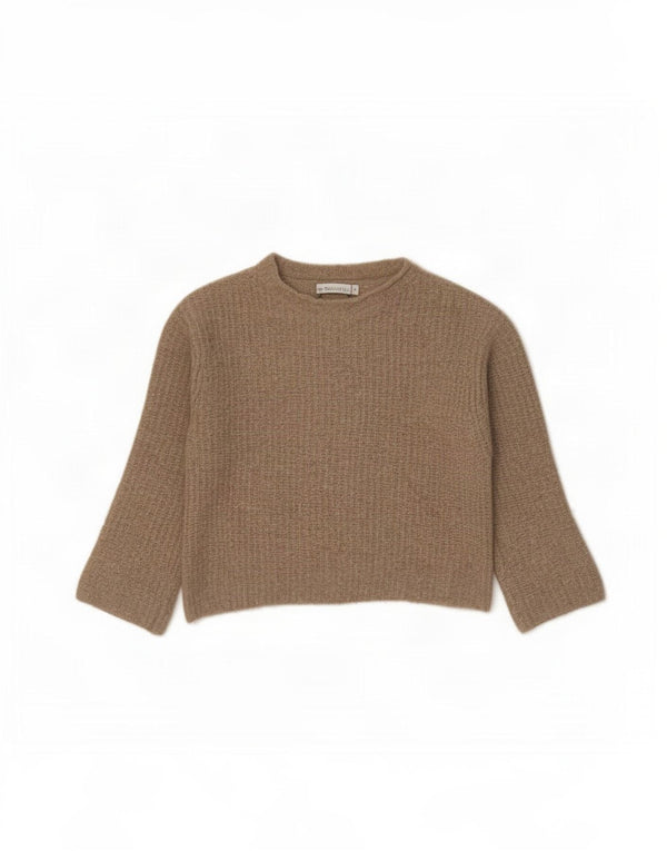 Zara Womens Crop Oversized Boat Neck Jumper Sweater UK 10 Small Beige Nylon