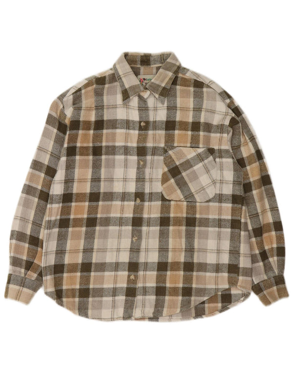 Vintage Womens Oversized Flannel Shirt UK 10 Small Beige Check Cotton