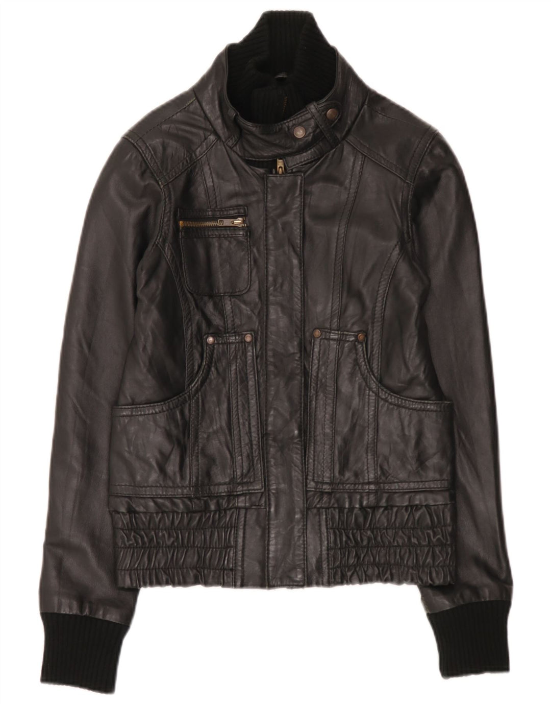 Object Womens Leather Jacket UK 10 Small Black Leather