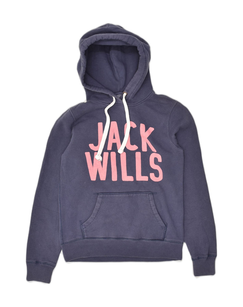 JACK WILLS Womens Graphic Hoodie Jumper UK 8 Small Navy Blue Cotton | Vintage Jack Wills | Thrift | Second-Hand Jack Wills | Used Clothing | Messina Hembry 