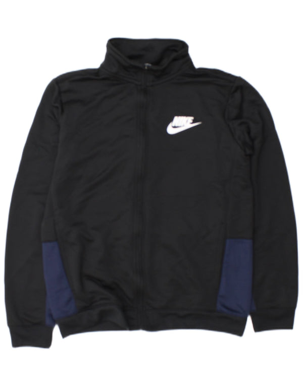 Nike Boys Tracksuit Top Jacket 13-14 Years XL Black Colourblock Polyester
