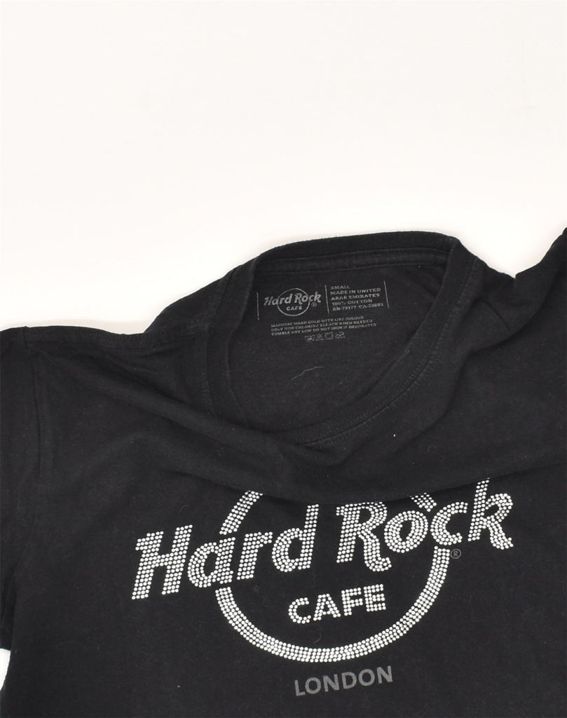 HARD ROCK CAFE Womens London Graphic T-Shirt Top UK 10 Small Black Cotton | Vintage Hard Rock Cafe | Thrift | Second-Hand Hard Rock Cafe | Used Clothing | Messina Hembry 