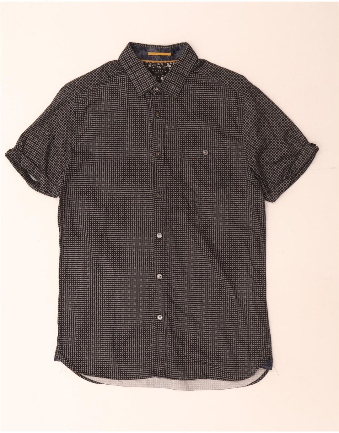 Ted Baker Mens Short Sleeve Shirt Size 2 Small Black Geometric Cotton