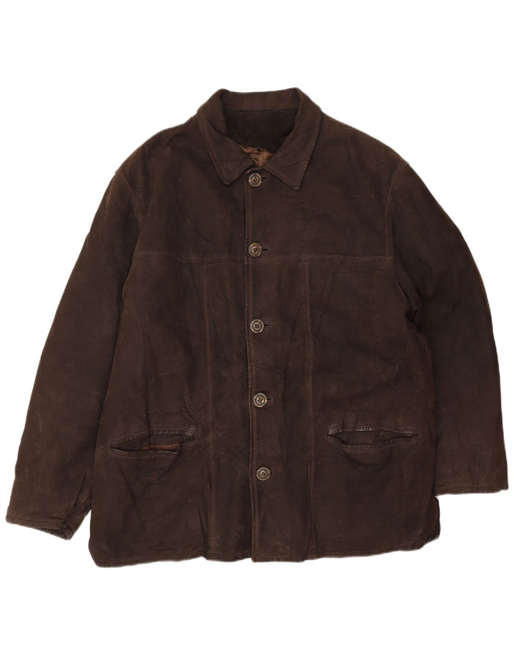 Vintage Mens Leather Jacket IT 54 2XL Brown Leather