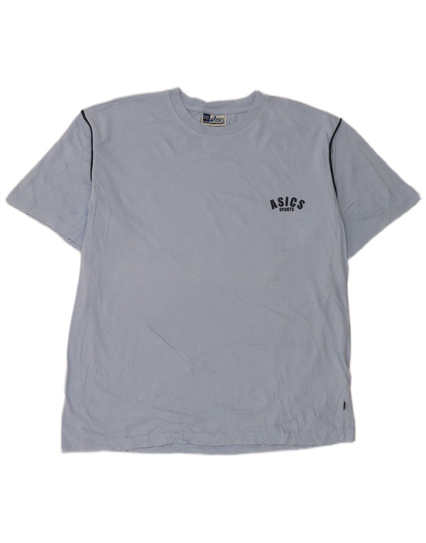 Asics Mens T-Shirt Top XL Blue Striped Cotton