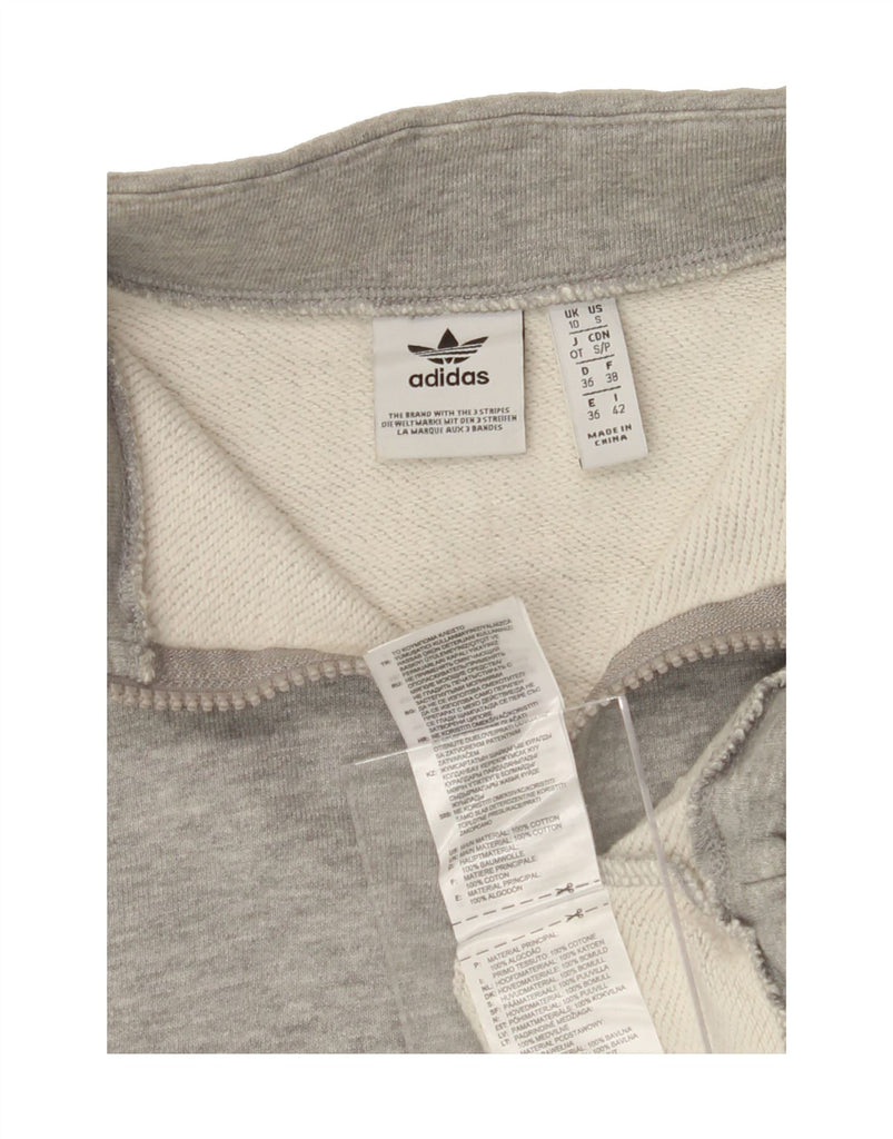 ADIDAS Womens Oversized Graphic Crop Sweatshirt Jumper UK 10 Small Grey Vintage Adidas and Second-Hand Adidas from Messina Hembry 