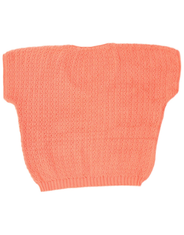 Vintage Womens Short Sleeve V-Neck Jumper Sweater UK 18 XL Pink
