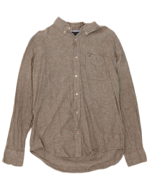 Tommy Hilfiger Mens Slim Fit Shirt Large Grey Pinstripe Cotton