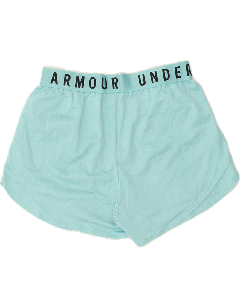 UNDER ARMOUR Womens Heat Gear Graphic Sport Shorts UK 10 Small Blue | Vintage Under Armour | Thrift | Second-Hand Under Armour | Used Clothing | Messina Hembry 