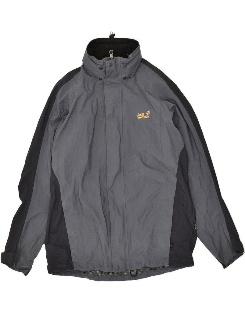 JACK WOLFSKIN Mens Graphic Hooded Rain Jacket UK 40/42 Large Grey | Vintage Jack Wolfskin | Thrift | Second-Hand Jack Wolfskin | Used Clothing | Messina Hembry 