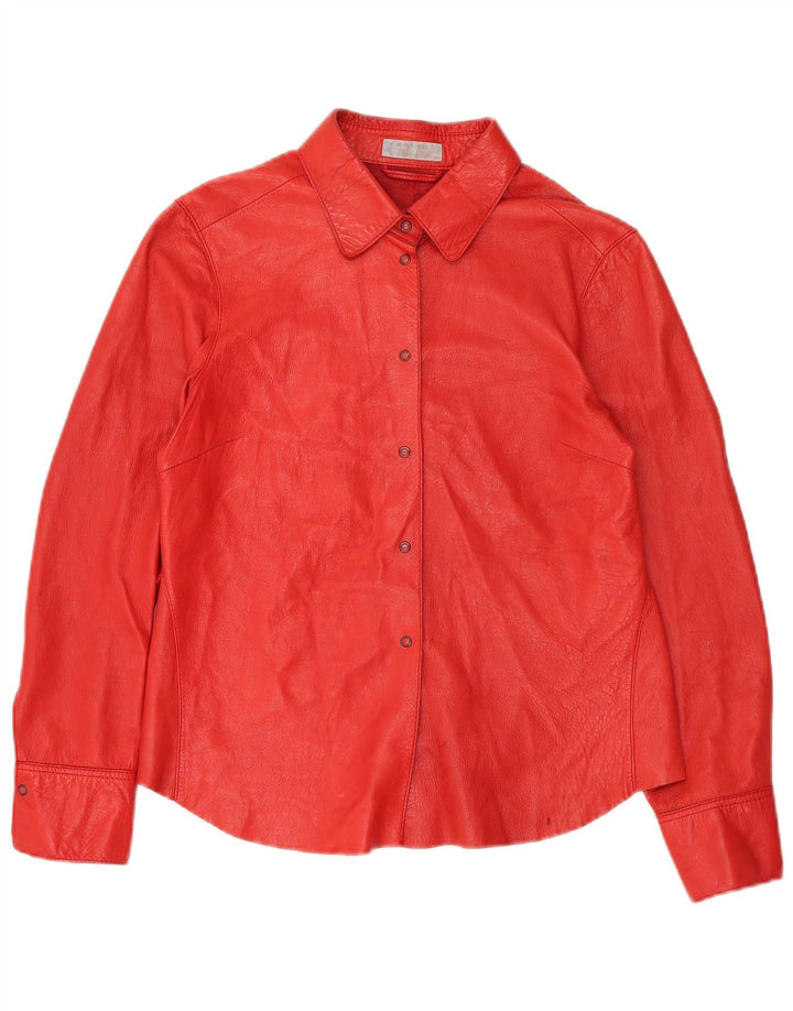 Strenesse Womens Leather Shirt UK 12 Medium  Red Lambskin
