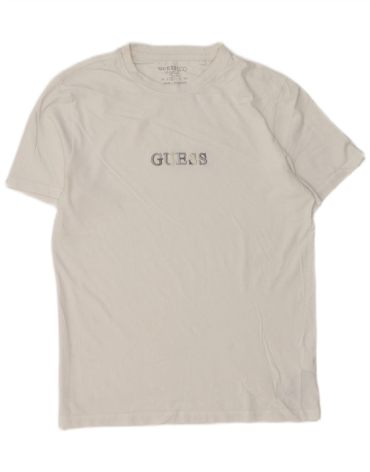 Guess Mens Slim Fit Graphic T-Shirt Top Medium White Cotton