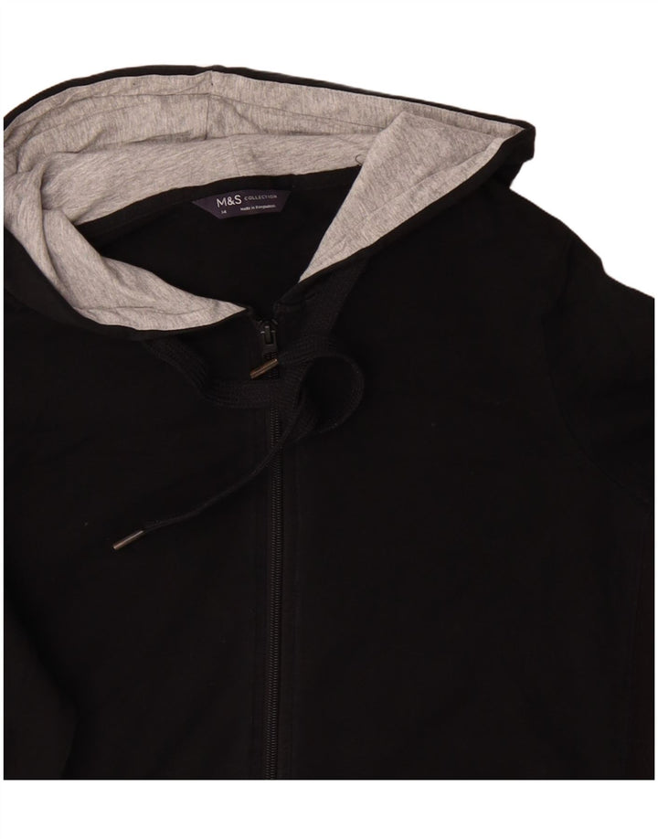MARKS & SPENCER Womens Zip Hoodie Sweater UK 14 Large Black Cotton