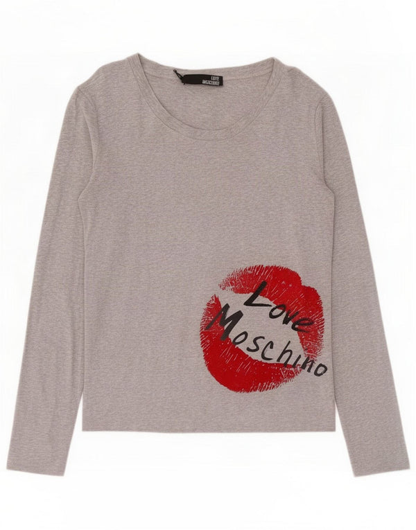Moschino Womens Graphic Top Long Sleeve UK 14 Large Grey Flecked
