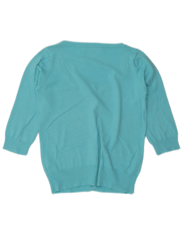 Zara Womens 3/4 Sleeve Cardigan Sweater UK 12 Medium Blue Cotton