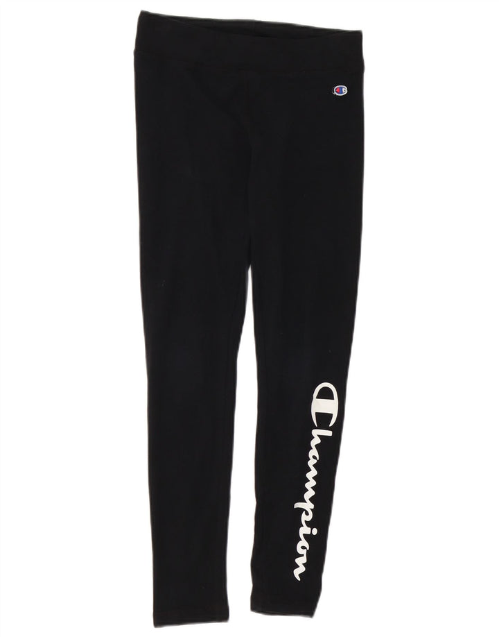 CHAMPION Girls Graphic Leggings 9-10 Years Medium Black Cotton