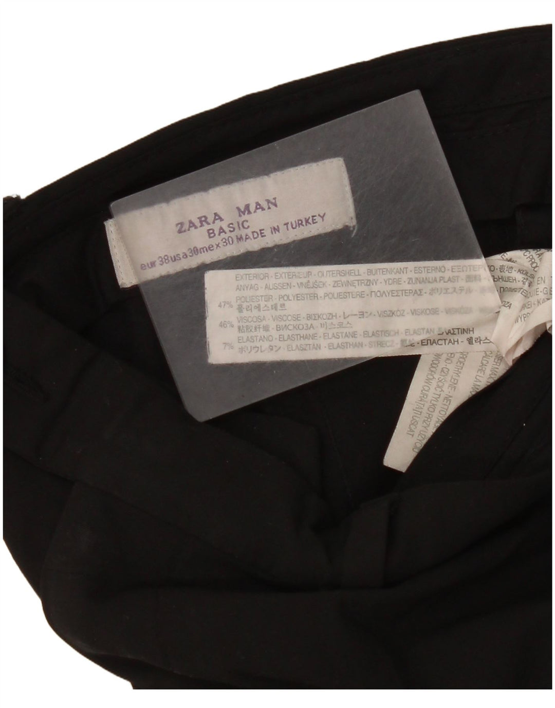 Zara Mens Straight Suit Trousers EU 38 Small W30 L35 Black Polyester