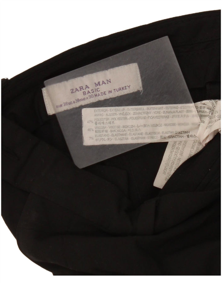 Zara Mens Straight Suit Trousers EU 38 Small W30 L35 Black Polyester